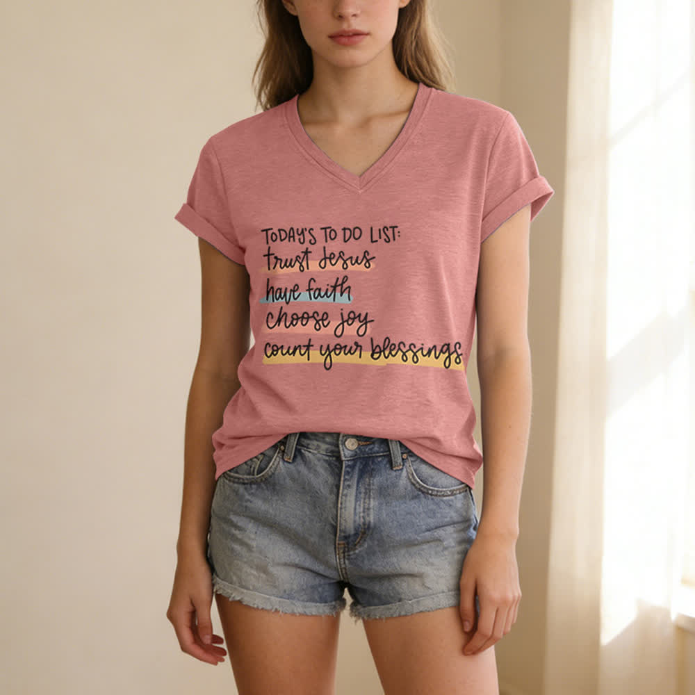 Christianartworkshop Heutige To-Do-Liste: Vertraue Jesus, habe Glauben, wähle Freude – Lässiges V-Ausschnitt-T-Shirt - image 19
