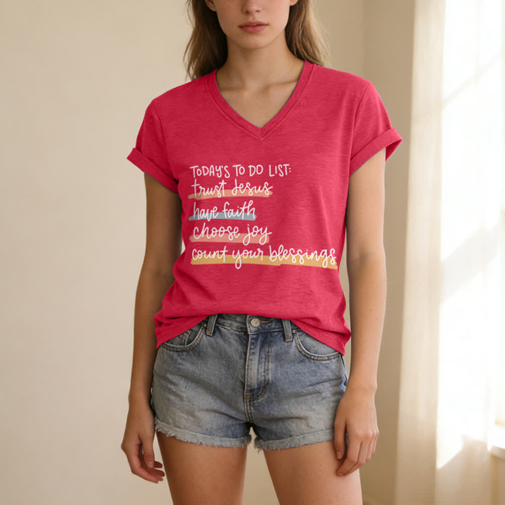 Christianartworkshop Heutige To-Do-Liste: Vertraue Jesus, habe Glauben, wähle Freude – Lässiges V-Ausschnitt-T-Shirt - image 21