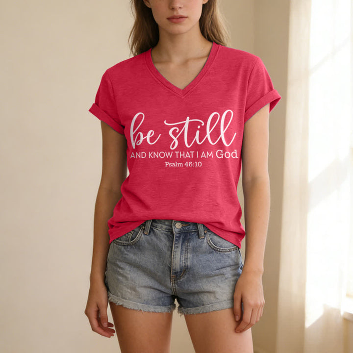 Christianartworkshop Damen-T-Shirt „Sei still und erkenne, dass ich Gott bin“ mit V-Ausschnitt - image 21