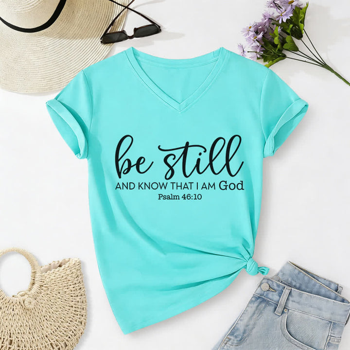Christianartworkshop Damen-T-Shirt „Sei still und erkenne, dass ich Gott bin“ mit V-Ausschnitt - Himmelblau - 2XL - image 14