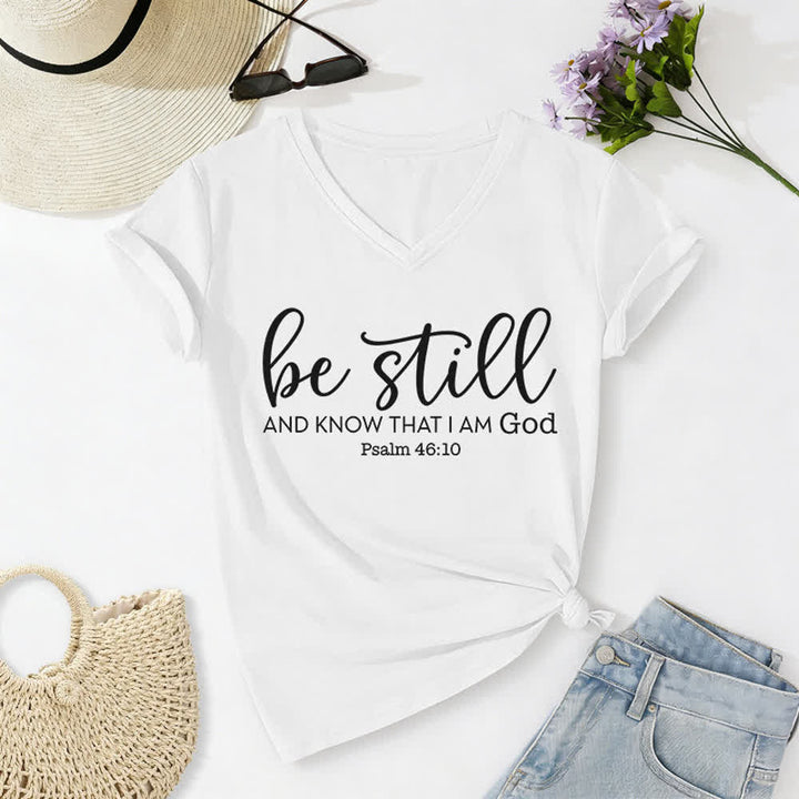 Christianartworkshop Damen-T-Shirt „Sei still und erkenne, dass ich Gott bin“ mit V-Ausschnitt - Weiß - 2XL - image 4
