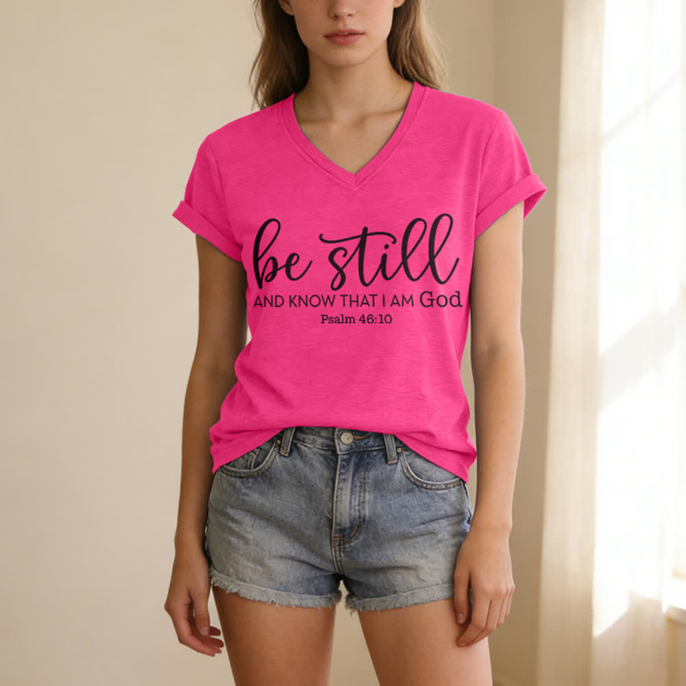 Christianartworkshop Damen-T-Shirt „Sei still und erkenne, dass ich Gott bin“ mit V-Ausschnitt - image 23