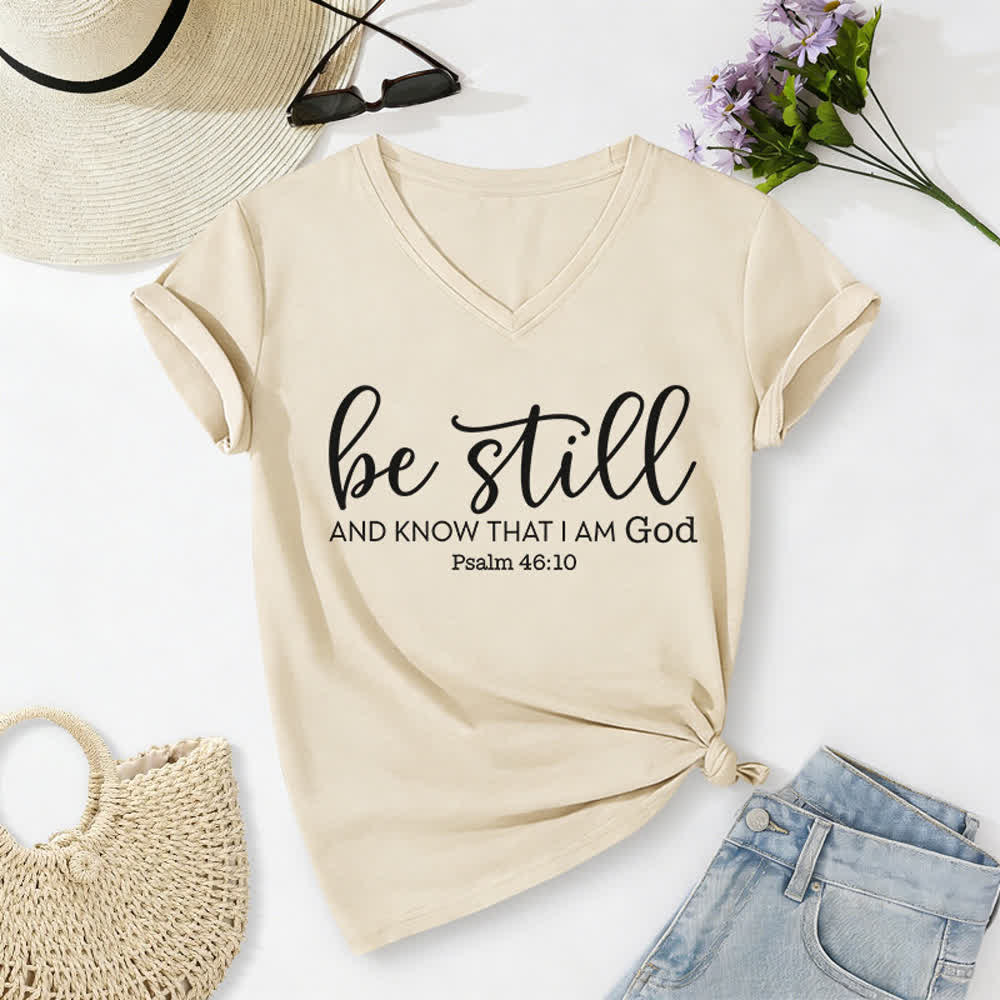 Christianartworkshop Damen-T-Shirt „Sei still und erkenne, dass ich Gott bin“ mit V-Ausschnitt - Beige - 2XL - image 8