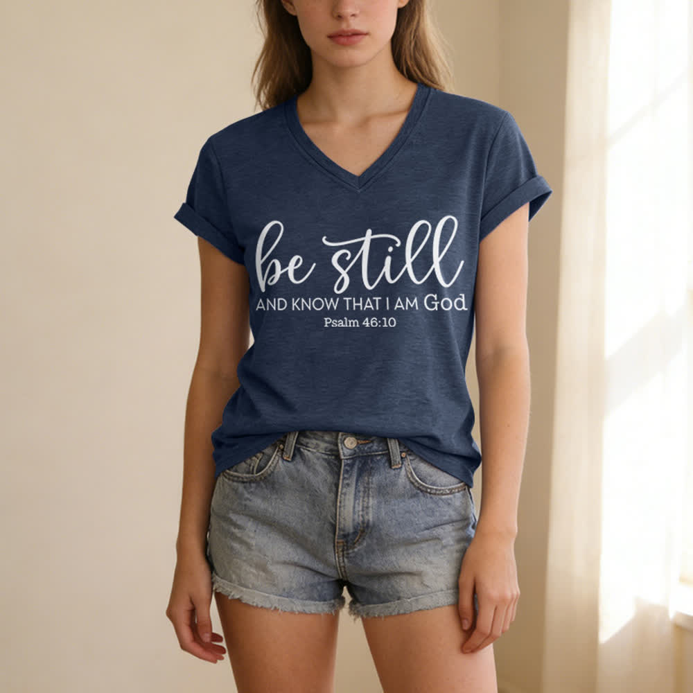 Christianartworkshop Damen-T-Shirt „Sei still und erkenne, dass ich Gott bin“ mit V-Ausschnitt - image 17