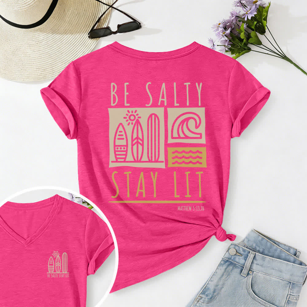 Christianartworkshop Damen Be Salty Stay Lit Bedrucktes Freizeit-T-Shirt mit V-Ausschnitt - Rose - 2XL - image 55