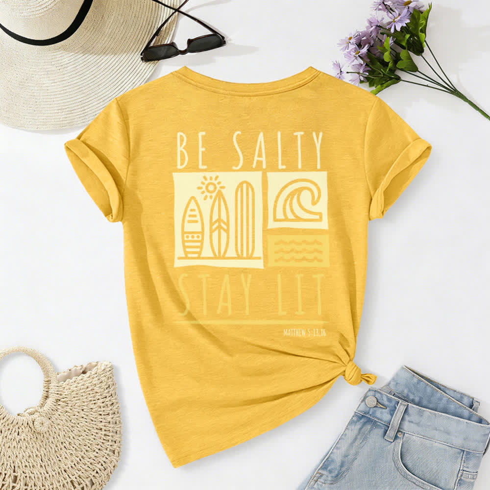 Christianartworkshop Damen Be Salty Stay Lit Bedrucktes Freizeit-T-Shirt mit V-Ausschnitt - image 26