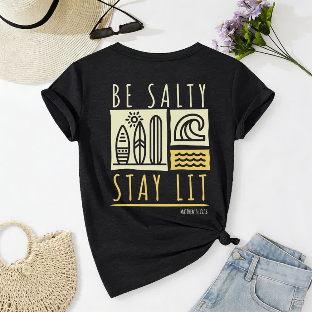 Christianartworkshop Damen Be Salty Stay Lit Bedrucktes Freizeit-T-Shirt mit V-Ausschnitt - image 6