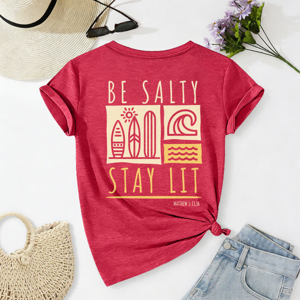 Christianartworkshop Damen Be Salty Stay Lit Bedrucktes Freizeit-T-Shirt mit V-Ausschnitt - image 51