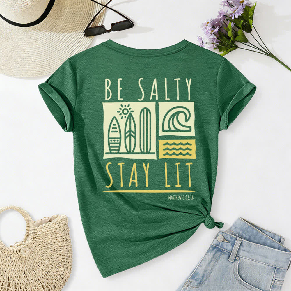 Christianartworkshop Damen Be Salty Stay Lit Bedrucktes Freizeit-T-Shirt mit V-Ausschnitt - image 36