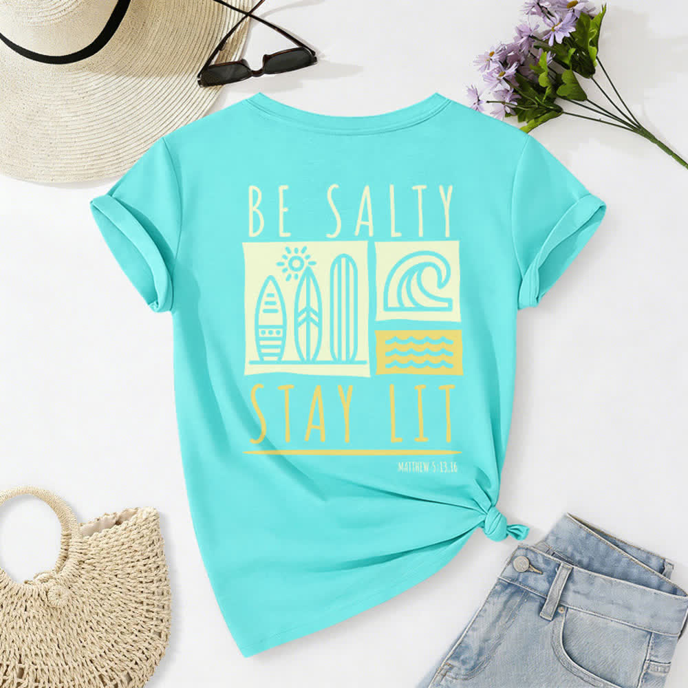 Christianartworkshop Damen Be Salty Stay Lit Bedrucktes Freizeit-T-Shirt mit V-Ausschnitt - image 41
