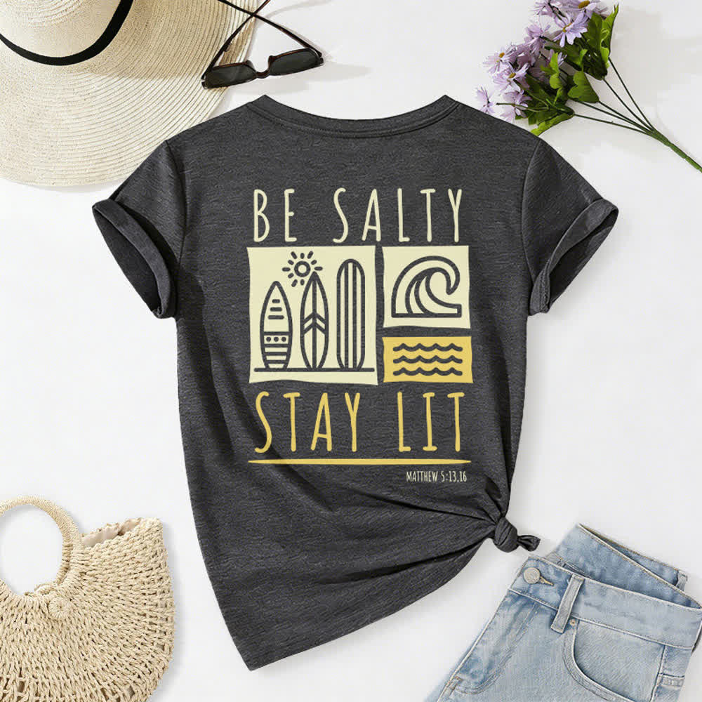 Christianartworkshop Damen Be Salty Stay Lit Bedrucktes Freizeit-T-Shirt mit V-Ausschnitt - image 16