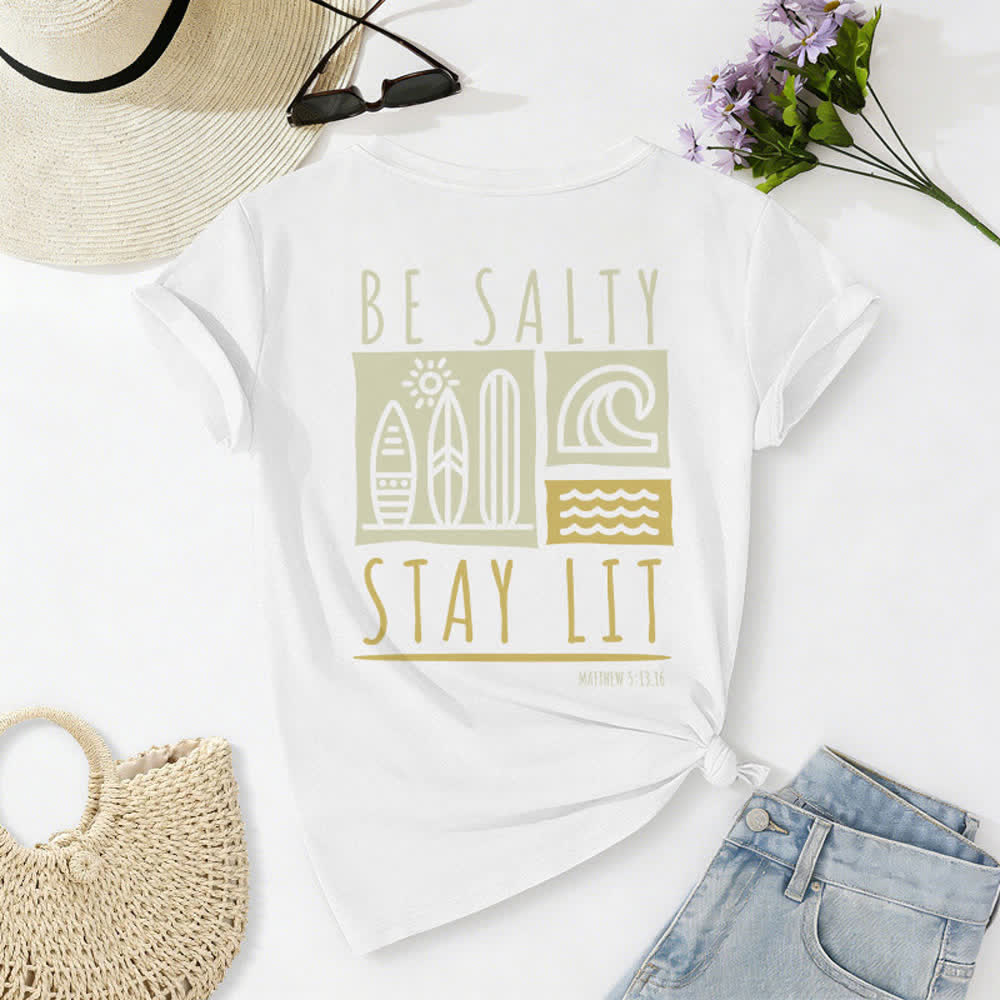 Christianartworkshop Damen Be Salty Stay Lit Bedrucktes Freizeit-T-Shirt mit V-Ausschnitt - image 11