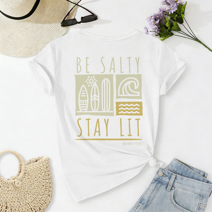 Christianartworkshop Damen Be Salty Stay Lit Bedrucktes Freizeit-T-Shirt mit V-Ausschnitt - image 11