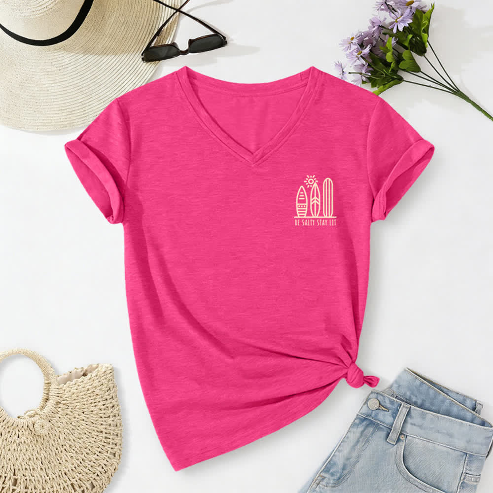 Christianartworkshop Damen Be Salty Stay Lit Bedrucktes Freizeit-T-Shirt mit V-Ausschnitt - image 57