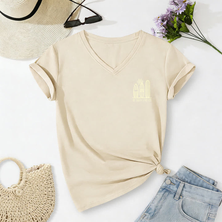 Christianartworkshop Damen Be Salty Stay Lit Bedrucktes Freizeit-T-Shirt mit V-Ausschnitt - image 22