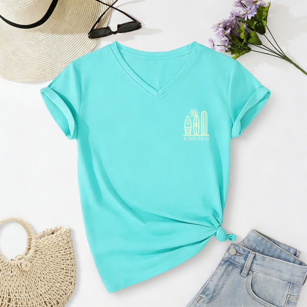 Christianartworkshop Damen Be Salty Stay Lit Bedrucktes Freizeit-T-Shirt mit V-Ausschnitt - image 42
