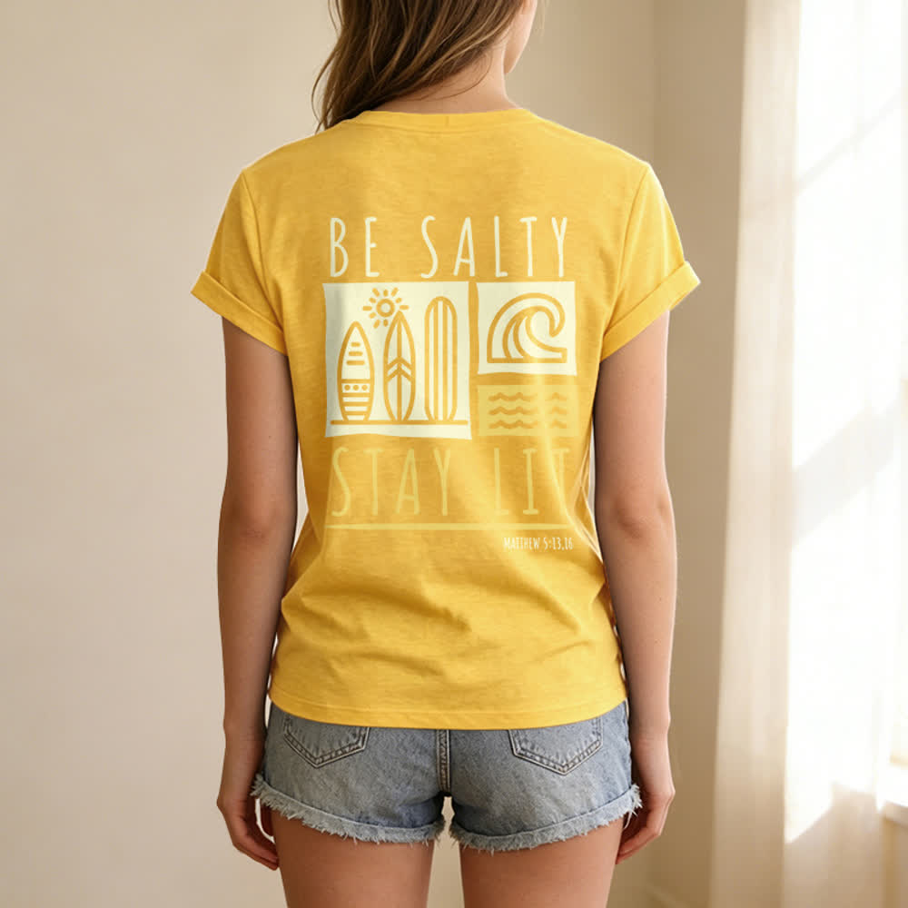 Christianartworkshop Damen Be Salty Stay Lit Bedrucktes Freizeit-T-Shirt mit V-Ausschnitt - image 28