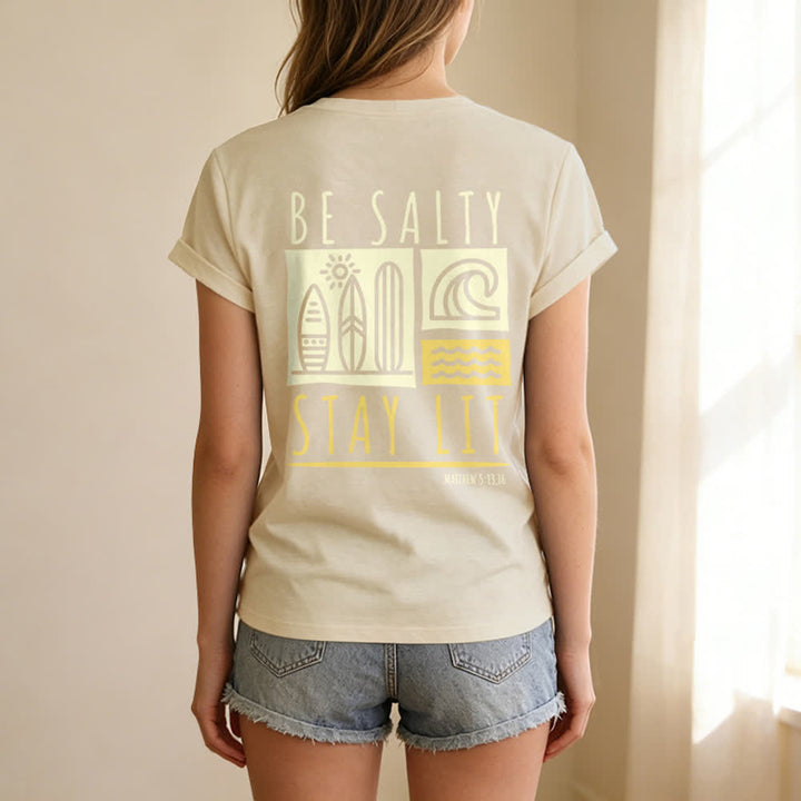 Christianartworkshop Damen Be Salty Stay Lit Bedrucktes Freizeit-T-Shirt mit V-Ausschnitt - image 23