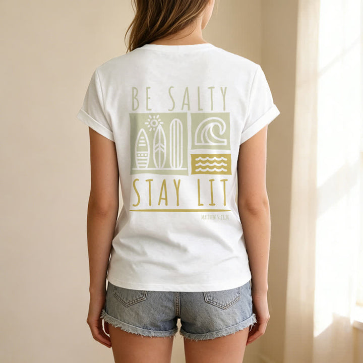 Christianartworkshop Damen Be Salty Stay Lit Bedrucktes Freizeit-T-Shirt mit V-Ausschnitt - image 13