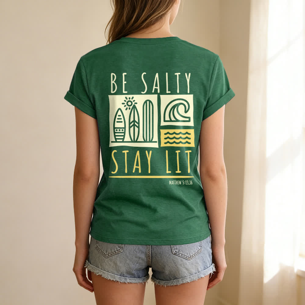 Christianartworkshop Damen Be Salty Stay Lit Bedrucktes Freizeit-T-Shirt mit V-Ausschnitt - image 38