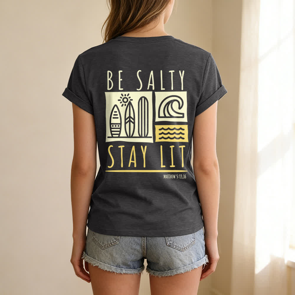 Christianartworkshop Damen Be Salty Stay Lit Bedrucktes Freizeit-T-Shirt mit V-Ausschnitt - image 18