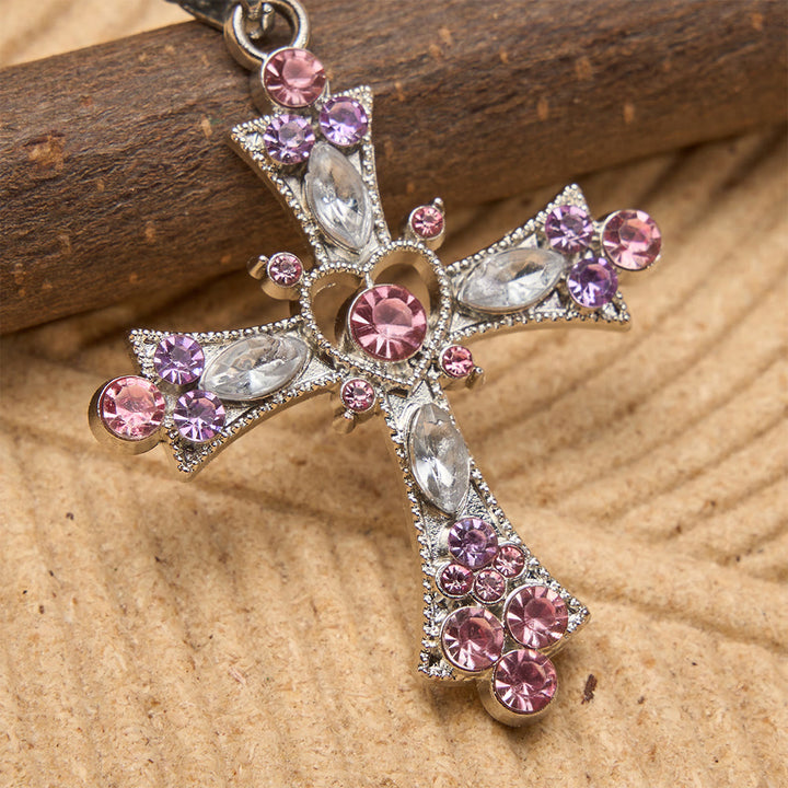 Christianartworkshop Zirkonkreuz-Halskette in Rosa- und Lilatönen mit Herzanhänger: Ein strahlendes Symbol der Liebe und Hingabe - image 4