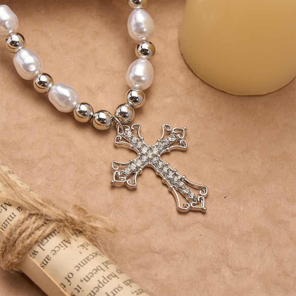 Christianartworkshop Barocke Perlen- und Zirkon-Kreuzkette im gotischen Stil: Ein Symbol des Glaubens und romantischer Hingabe - image 2