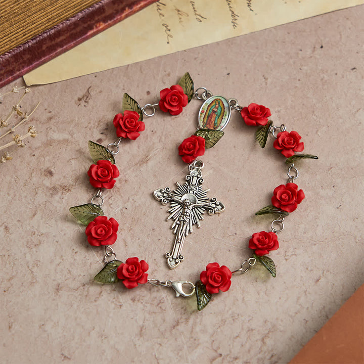 Christianartworkshop Heiliger roter Rosenkranz im Taschenformat mit Marienblumenverehrung - image 4