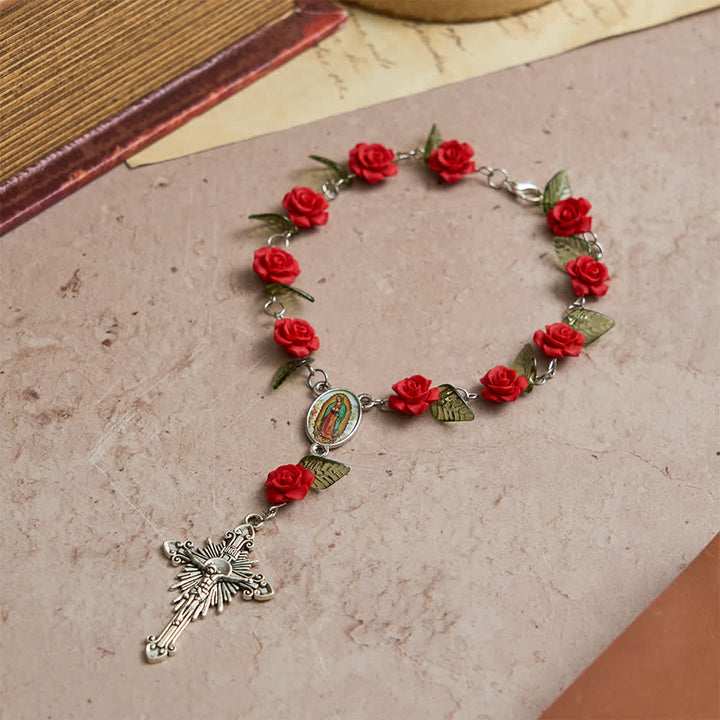 Christianartworkshop Heiliger roter Rosenkranz im Taschenformat mit Marienblumenverehrung - image 3