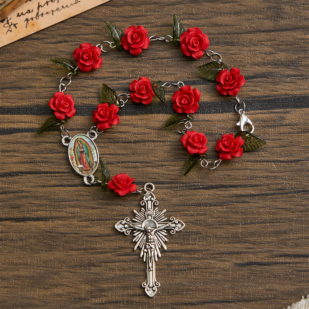 Christianartworkshop Heiliger roter Rosenkranz im Taschenformat mit Marienblumenverehrung - image 2