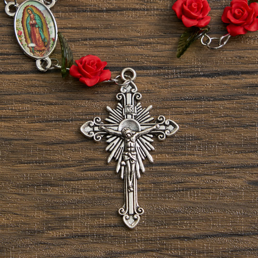Christianartworkshop Heiliger roter Rosenkranz im Taschenformat mit Marienblumenverehrung - image 7
