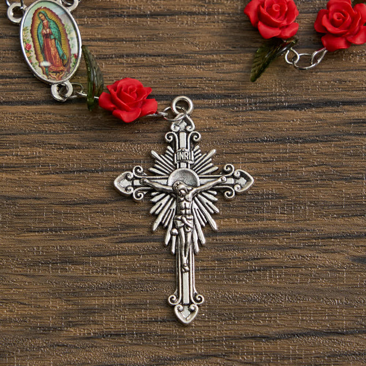 Christianartworkshop Heiliger roter Rosenkranz im Taschenformat mit Marienblumenverehrung - image 7