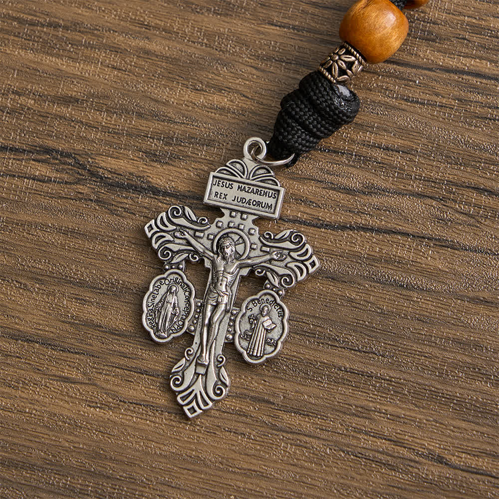 Christianartworkshop Traditioneller rustikaler Rosenkranz aus Holz, 15.05.2020, mit St.-Benedikt-Medaille und Kruzifix - image 16
