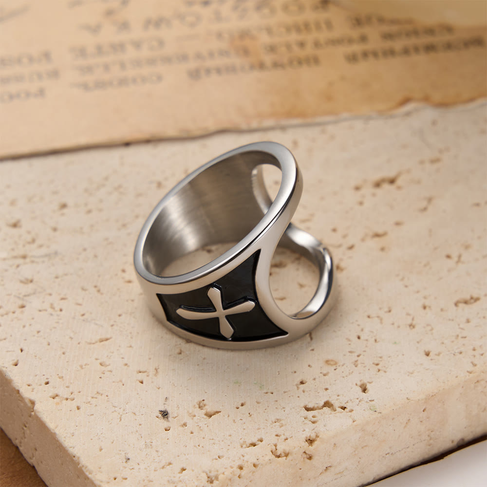 Christianartworkshop Klassischer Flaschenöffnerring mit Kreuzmotiv, zweifarbiger Ausführung und offenem Banddesign: Ein zeitloses Symbol der Hingabe - Silber - US 8 - image 2