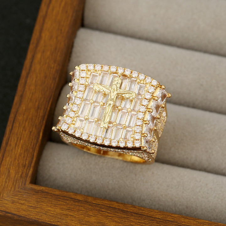 Christianartworkshop Luxuriöser Kreuzring aus Zirkonia mit Baguette- und Rundschliff: Eine Erinnerung an heilige Majestät - Golden - US 10 - image 2