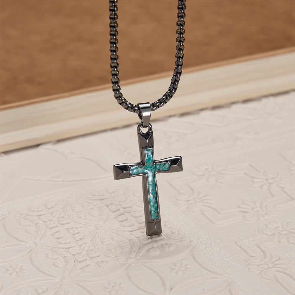 Christianartworkshop Halskette mit poliertem Metallkreuz und Türkis-Einlage: Eine Erinnerung an göttliche Gnade - image 3