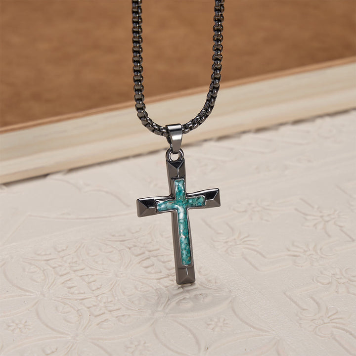 Christianartworkshop Halskette mit poliertem Metallkreuz und Türkis-Einlage: Eine Erinnerung an göttliche Gnade - image 3