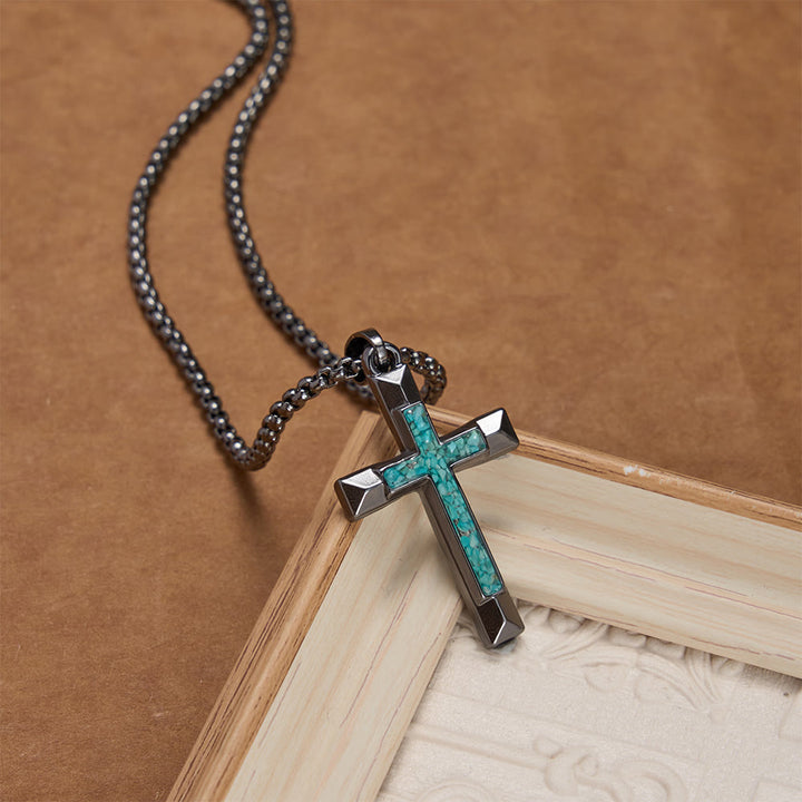 Christianartworkshop Halskette mit poliertem Metallkreuz und Türkis-Einlage: Eine Erinnerung an göttliche Gnade - image 2