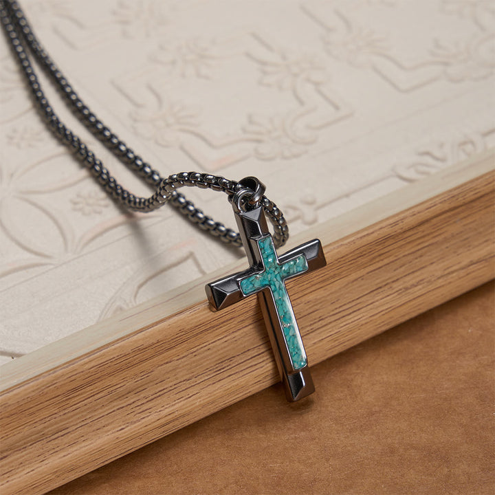 Christianartworkshop Halskette mit poliertem Metallkreuz und Türkis-Einlage: Eine Erinnerung an göttliche Gnade - image 4