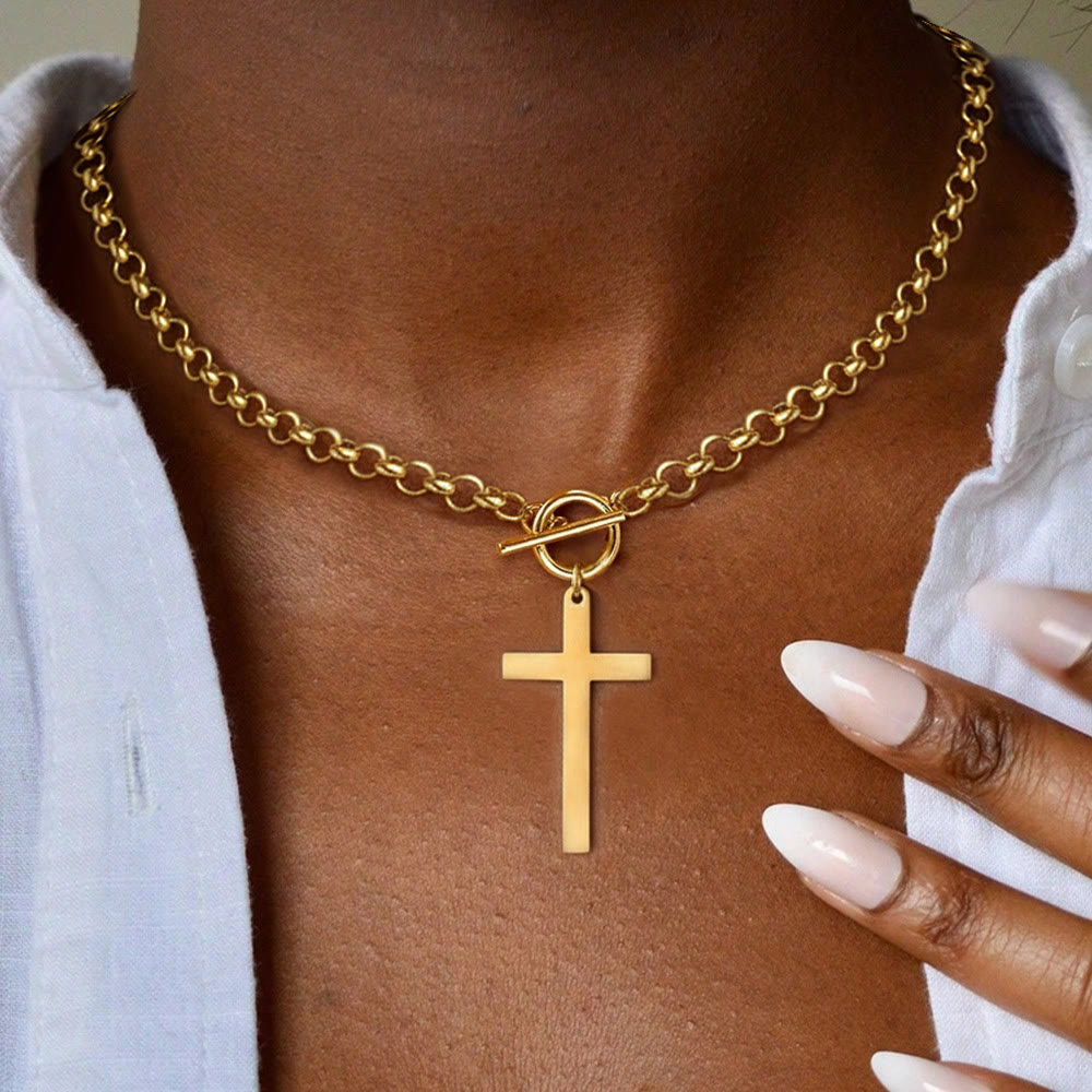 Christianartworkshop Elegante Kreuzkette mit Knebelverschluss und Rolokette: Eine Erinnerung an göttliche Gnade - image 1
