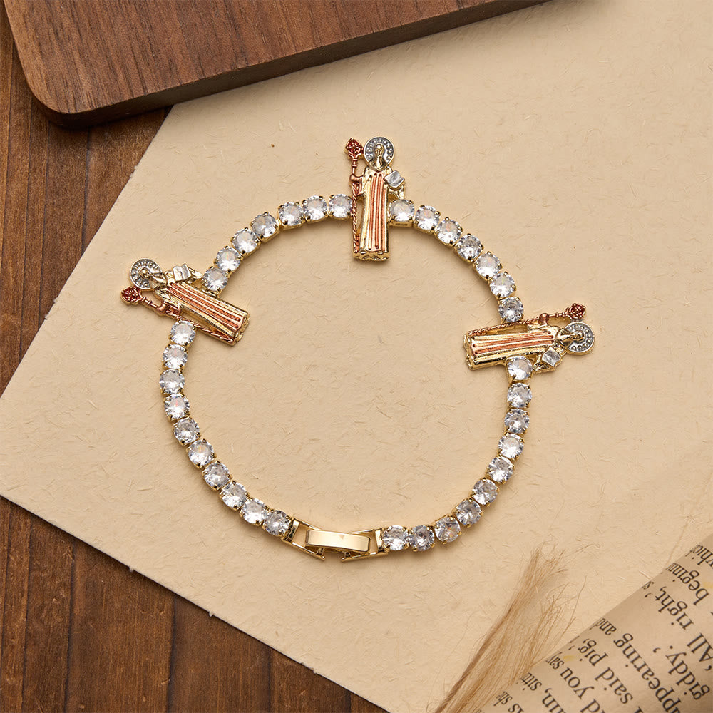 Christianartworkshop Funkelndes Zirkon-Tennisarmband mit Motiven des Heiligen Judas Thaddäus, des Heiligen Benedikt und der Muttergottes: Eine Erinnerung an himmlische Gnade - image 15