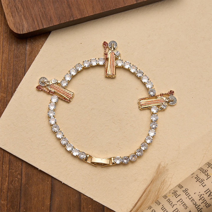 Christianartworkshop Funkelndes Zirkon-Tennisarmband mit Motiven des Heiligen Judas Thaddäus, des Heiligen Benedikt und der Muttergottes: Eine Erinnerung an himmlische Gnade - image 15