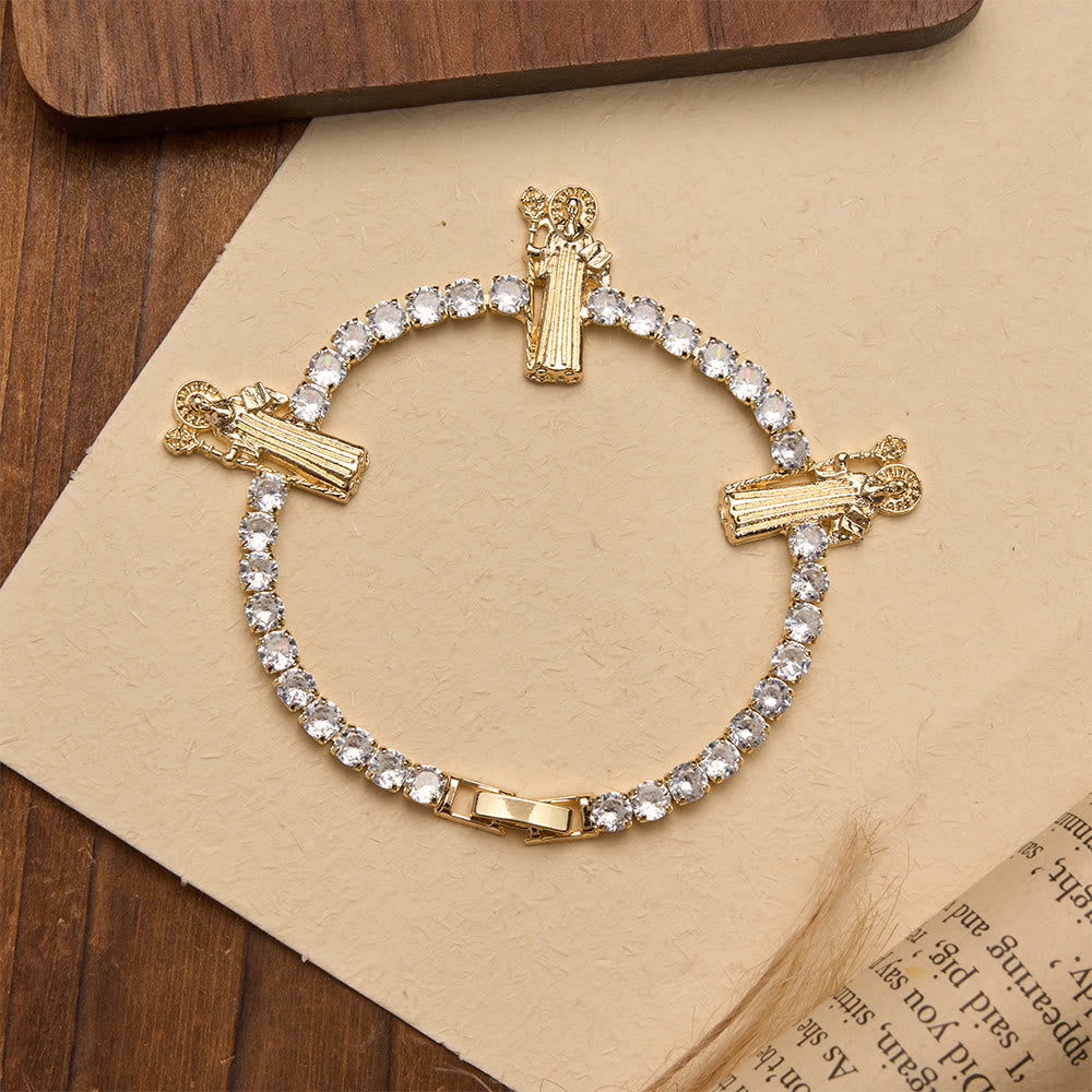 Christianartworkshop Funkelndes Zirkon-Tennisarmband mit Motiven des Heiligen Judas Thaddäus, des Heiligen Benedikt und der Muttergottes: Eine Erinnerung an himmlische Gnade - image 13