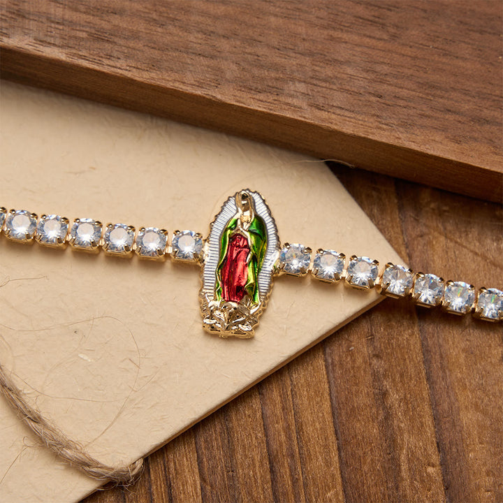 Christianartworkshop Funkelndes Zirkon-Tennisarmband mit Motiven des Heiligen Judas Thaddäus, des Heiligen Benedikt und der Muttergottes: Eine Erinnerung an himmlische Gnade - image 7