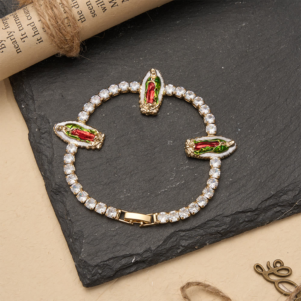 Christianartworkshop Funkelndes Zirkon-Tennisarmband mit Motiven des Heiligen Judas Thaddäus, des Heiligen Benedikt und der Muttergottes: Eine Erinnerung an himmlische Gnade - image 5