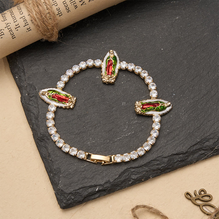 Christianartworkshop Funkelndes Zirkon-Tennisarmband mit Motiven des Heiligen Judas Thaddäus, des Heiligen Benedikt und der Muttergottes: Eine Erinnerung an himmlische Gnade - image 5