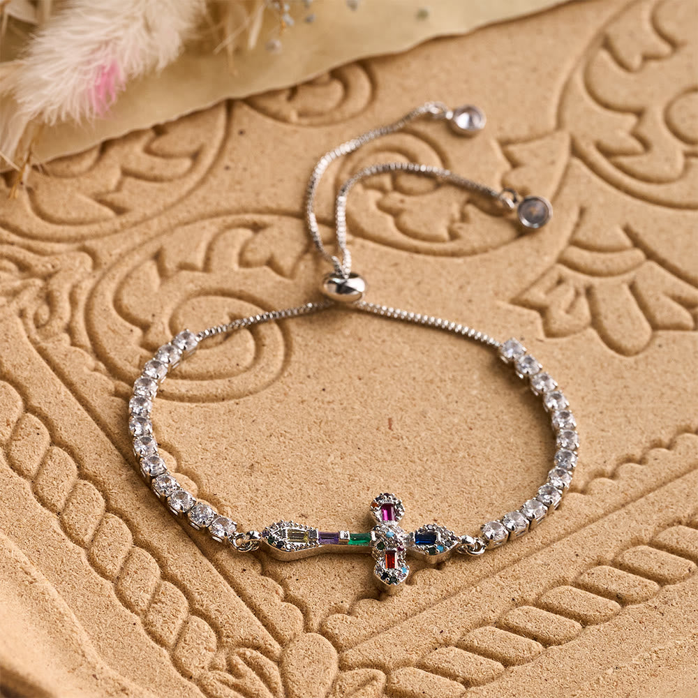 Christianartworkshop Verstellbares Tennisarmband mit farbenfrohem Zirkon-Kreuzanhänger: Ein Symbol lebendigen Glaubens - Silber - image 6