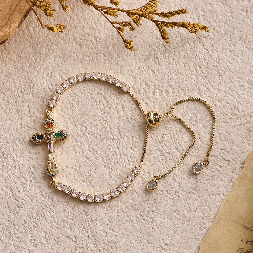 Christianartworkshop Verstellbares Tennisarmband mit farbenfrohem Zirkon-Kreuzanhänger: Ein Symbol lebendigen Glaubens - image 5