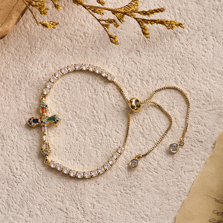 Christianartworkshop Verstellbares Tennisarmband mit farbenfrohem Zirkon-Kreuzanhänger: Ein Symbol lebendigen Glaubens - image 5