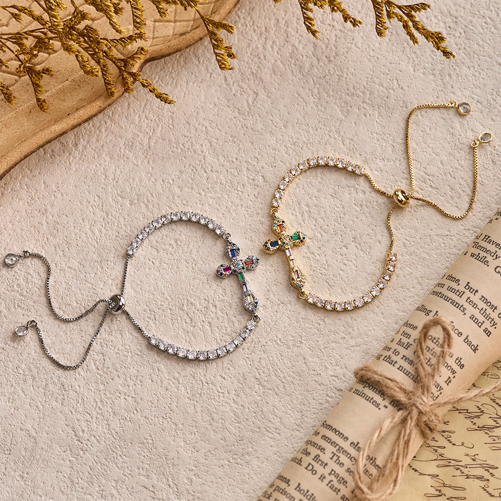 Christianartworkshop Verstellbares Tennisarmband mit farbenfrohem Zirkon-Kreuzanhänger: Ein Symbol lebendigen Glaubens - image 3